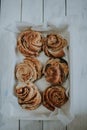 Cinnamon rolls on a tray