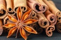 Cinnamon spice Sticks on wooden board close up Royalty Free Stock Photo