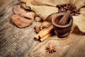 Cinnamon, star anise and coffee beans Royalty Free Stock Photo