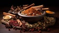 cinnamon, star anise and cardamom pods