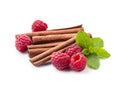 Cinnamon stick with raspberry with mint Royalty Free Stock Photo