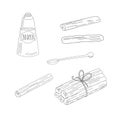 Cinnamon stick spices, jar set simple outline doodle vector illustration, Christmas, New Year festive holiday home decor Royalty Free Stock Photo