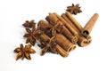 Cinnamon sticks and anise star isolated on white background close up. Royalty Free Stock Photo