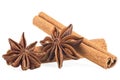 Cinnamon sticks and anise stars isolated on white background. Spices. Macro Royalty Free Stock Photo