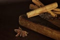 Cinnamon sticks and aniseed on a wooden board