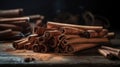 Cinnamon sticks with cinamon powder. Generative Ai