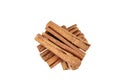 Cinnamon sticks isolated on white background, collection. Close up still life brown Ceylon cinnamon sticks Royalty Free Stock Photo