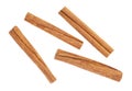 Cinnamon sticks isolated on white background, top view. Cassia bark Royalty Free Stock Photo