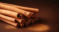 Cinnamon sticks, a popular spice used to make traditional Indian desserts, AI-generated.