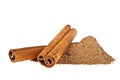 Cinnamon sticks with powder isolated on white background Royalty Free Stock Photo