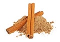 Cinnamon sticks with powder isolated on white background Royalty Free Stock Photo