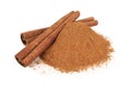 cinnamon sticks and powder on white background Royalty Free Stock Photo