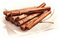 Cinnamon sticks on a sheet of paper