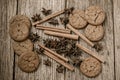 Cinnamon sticks, star anise and gingersnap cookies Royalty Free Stock Photo