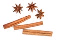 Cinnamon sticks and star anise isolated on white background. Top view Royalty Free Stock Photo