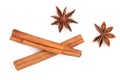 Cinnamon sticks and star anise isolated on white background. Top view Royalty Free Stock Photo