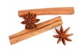 Cinnamon sticks and star anise isolated on white background. Top view Royalty Free Stock Photo