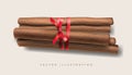 Cinnamon sticks tied with red ribbon isolated on white, realistic Royalty Free Stock Photo