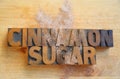 Cinnamon sugar words on cutting board
