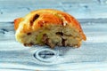 Cinnamon swirl puff roll sweetened with honey and raisins and filled with custard cream baked, selective focus of pastries Royalty Free Stock Photo