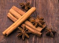 Cinnamone and anisetree on wooden table Royalty Free Stock Photo