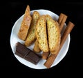 Cinnanon sticks, chocolate and bisquits Royalty Free Stock Photo