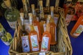 Cinque Terre arancino orange liqueur and grappa at a gift shop, Manarola, Italy Royalty Free Stock Photo