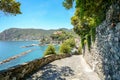 Cinque Terre: Hiking trail from Vernazza to Monterosso al Mare, hiking in early summer at Mediterranean landscape, Liguria Italy Royalty Free Stock Photo