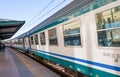 CINQUE TERRE, ITALY - APRIL 7, 2013: Train along italian coast. Royalty Free Stock Photo