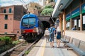 Vernazza railway station platform and tourist people in Cinque Terre, Italy Royalty Free Stock Photo