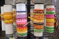 Cinque Terre, Italy - colorful bracelets displayed outside a store. Local souvenirs sold in Riomaggiore.