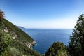 Cinque Terre National Park in Italy. Hiking among tree covered hills on Italian coast Royalty Free Stock Photo