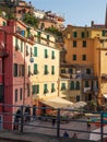 Cinque Terre National Park in Italy with old buildings and resturant on city hill