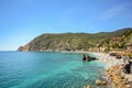 Cinque Terre: View to the beach of Monterosso al Mare in early summer, Liguria Italy Royalty Free Stock Photo