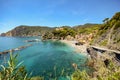 Cinque Terre: View to the beach of Monterosso al Mare in early summer, Liguria Italy Royalty Free Stock Photo