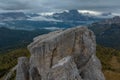 Cinque Torri is in the foreground, Monte Antelao is in the background