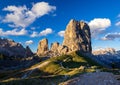 Cinque Torri mountain peak at sunset, Belluno, Dolomites Alps, Italy