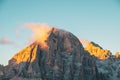 Cinque Torri mountains the background Tofane mountain near the famous town of Cortina d`Ampezzo, Dolomites Mountains Royalty Free Stock Photo