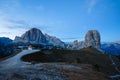 Cinque Torri rock formation under evening sun, Dolomite Alps Royalty Free Stock Photo