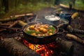 cioppino ingredients prepped in camping cookware