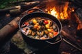 cioppino ingredients prepped in camping cookware