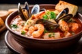 Cioppino - Seafood stew with a variety of fish, shellfish, tomatoes, and herbs