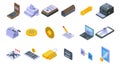 Cipher icons set, isometric style