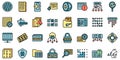 Cipher icons set line color vector