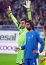 Ciprian Tatarusanu and Georgios Samaras during FIFA World Cup Playoff Game Royalty Free Stock Photo