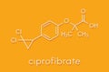Ciprofibrate hyperlipidemia drug molecule fibrate class. Skeletal formula. Royalty Free Stock Photo