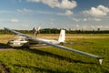 Cirava, Latvia - July 24, 2015: Motorized glider plane in sunny day