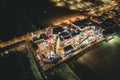 Circa November 2019: Santa Monica Pier at Night in super colourful lights from Aerial Drone perspective in Los Angeles Royalty Free Stock Photo