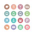Circe location stamp set with cafe, restaurant, hotel, bus, train station Royalty Free Stock Photo