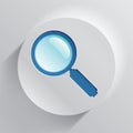 Search loupe icon in circle button, magnifying glass on gray background. Zoom tool. Magnifier. Vector design object for you projec Royalty Free Stock Photo